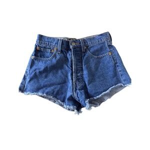 The Laundry Room Denim Shorts High Waist Frayed‎ Button Fly Blue Women Size 26
